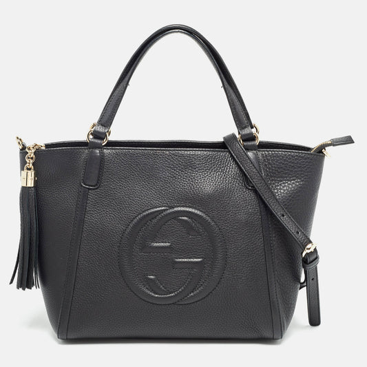 Luxury Gucci Trending 2025 Black Leather Small Soho Zipped Tote