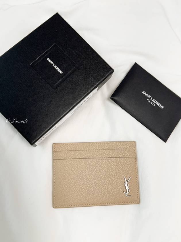 Luxury Saint Laurent Casandre Small Grain Leather Card Wallet Sea Salt