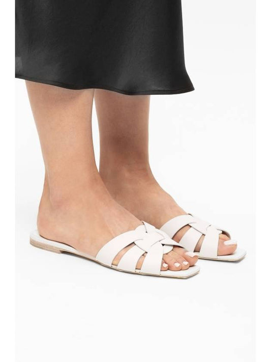 Luxury Saint Laurent Tribute Smooth Leather Mules White