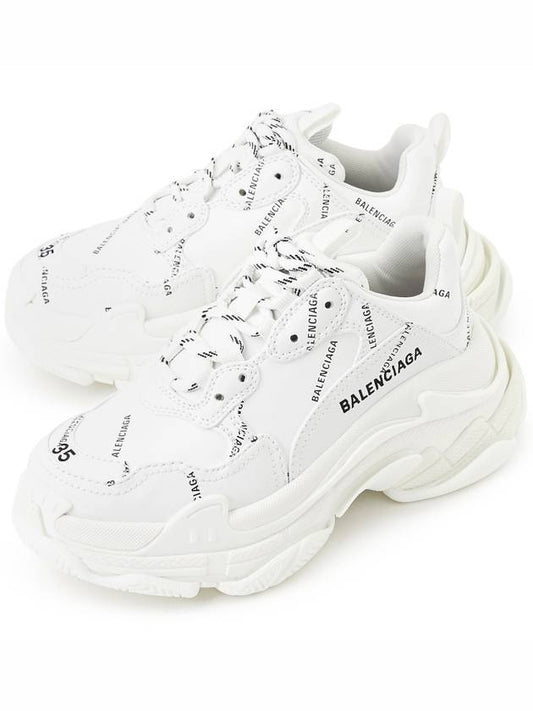 Luxury Balenciaga Triple S All-Over Logo Low Top Sneakers White