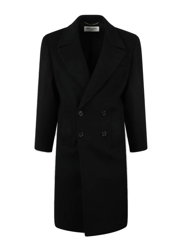 Luxury Saint Laurent Shoulder Pad Wool Double Coat Black