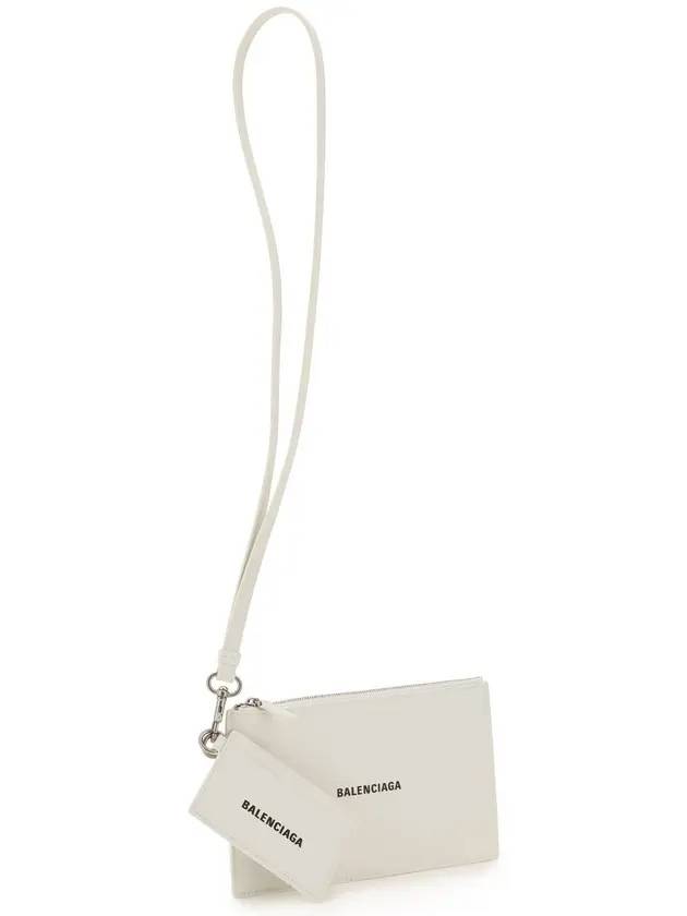 Luxury Balenciaga Cash Logo Strap Double Pouch Strap Card Wallet White