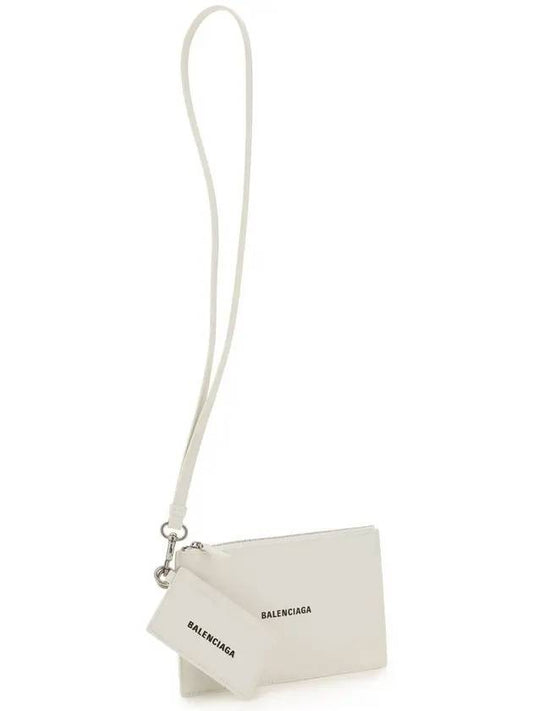 Luxury Balenciaga Cash Logo Strap Double Pouch Strap Card Wallet White