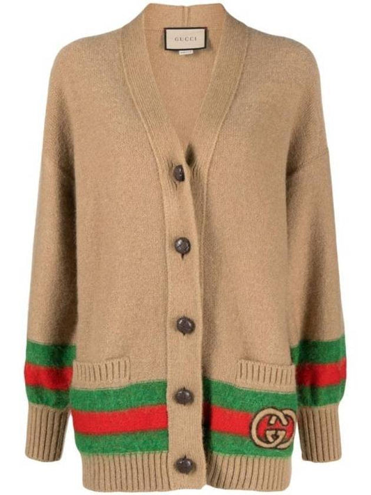 Luxury Gucci Trending 2025 Women's Interlocking G Wool Mohair Cardigan Camel