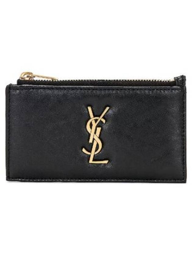 Luxury Saint Laurent Cassandre Zipped Card Wallet Black