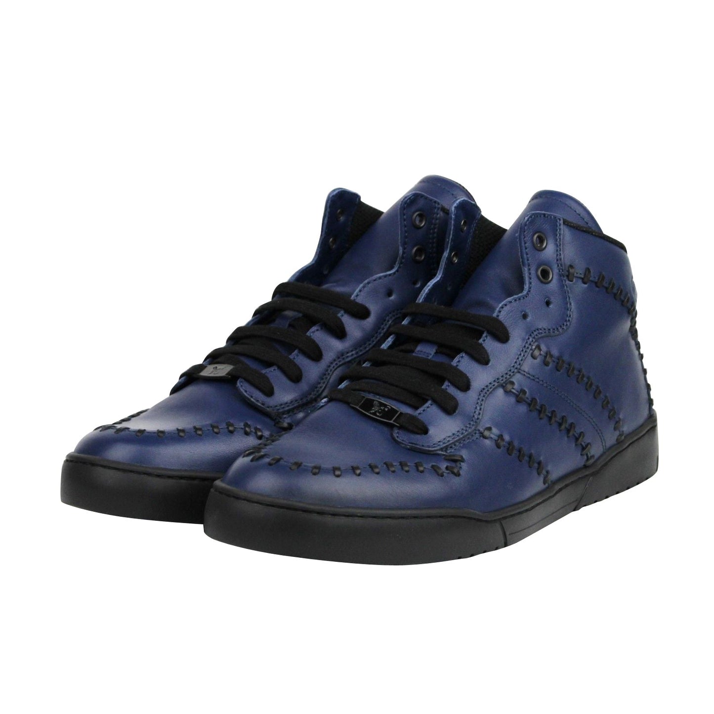 Luxury Bottega Veneta Men's Woven Detail Hi Top Stitched Leather Sneakers