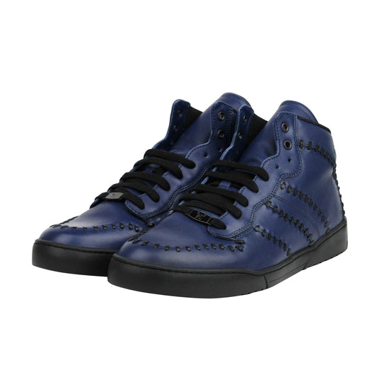 Luxury Bottega Veneta Men's Woven Detail Hi Top Stitched Leather Sneakers