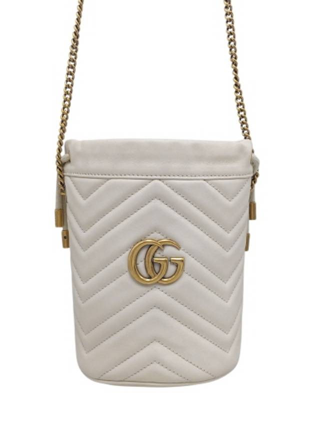 Luxury Gucci Trending 2025 575163 White leather GG Marmont mini bucket cross bag