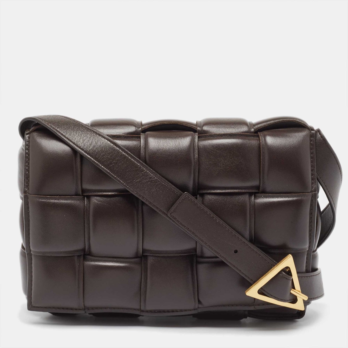 Luxury Bottega Veneta Dark Brown Padded Leather Cassette Shoulder Bag
