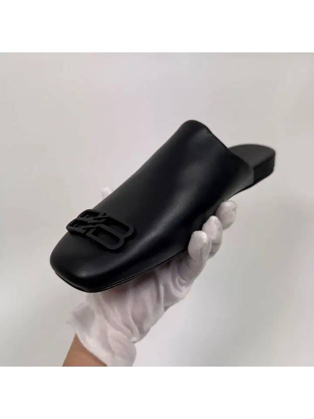 Luxury Balenciaga Cozy BB Logo Mule Slippers Black