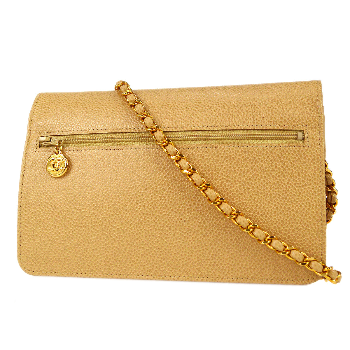 Luxury Chanel 1997-1999 Timeless Wallet on Chain WOC Beige Caviar
