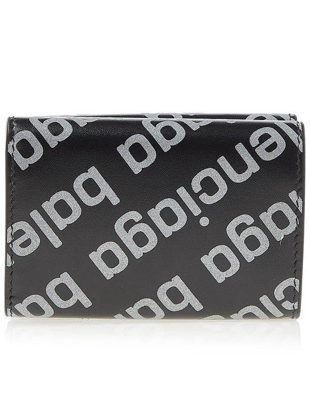 Luxury Balenciaga All-Over Logo Tri-Fold Half Wallet Black