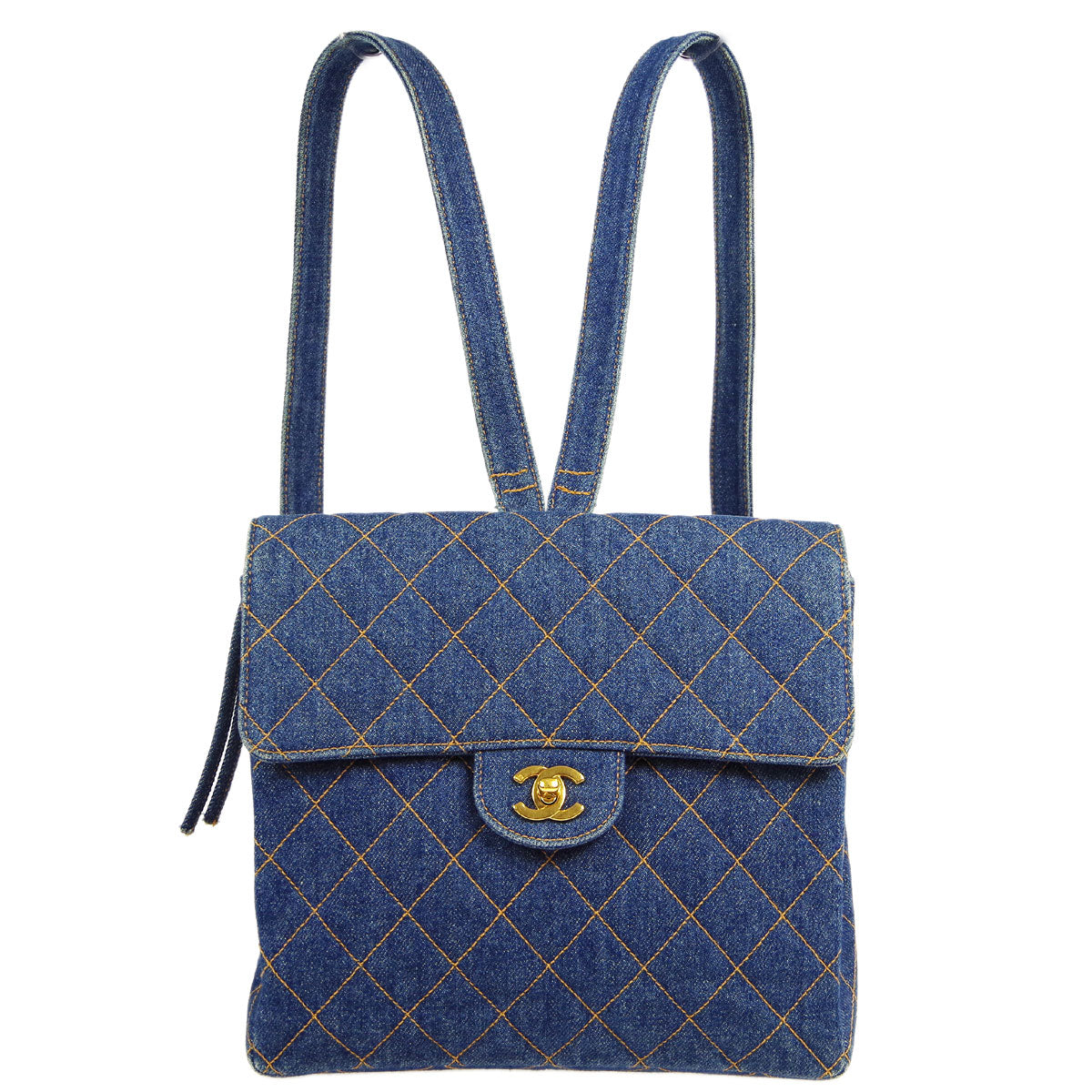 Luxury Chanel * 1990s Classic Flap Backpack Medium Denim