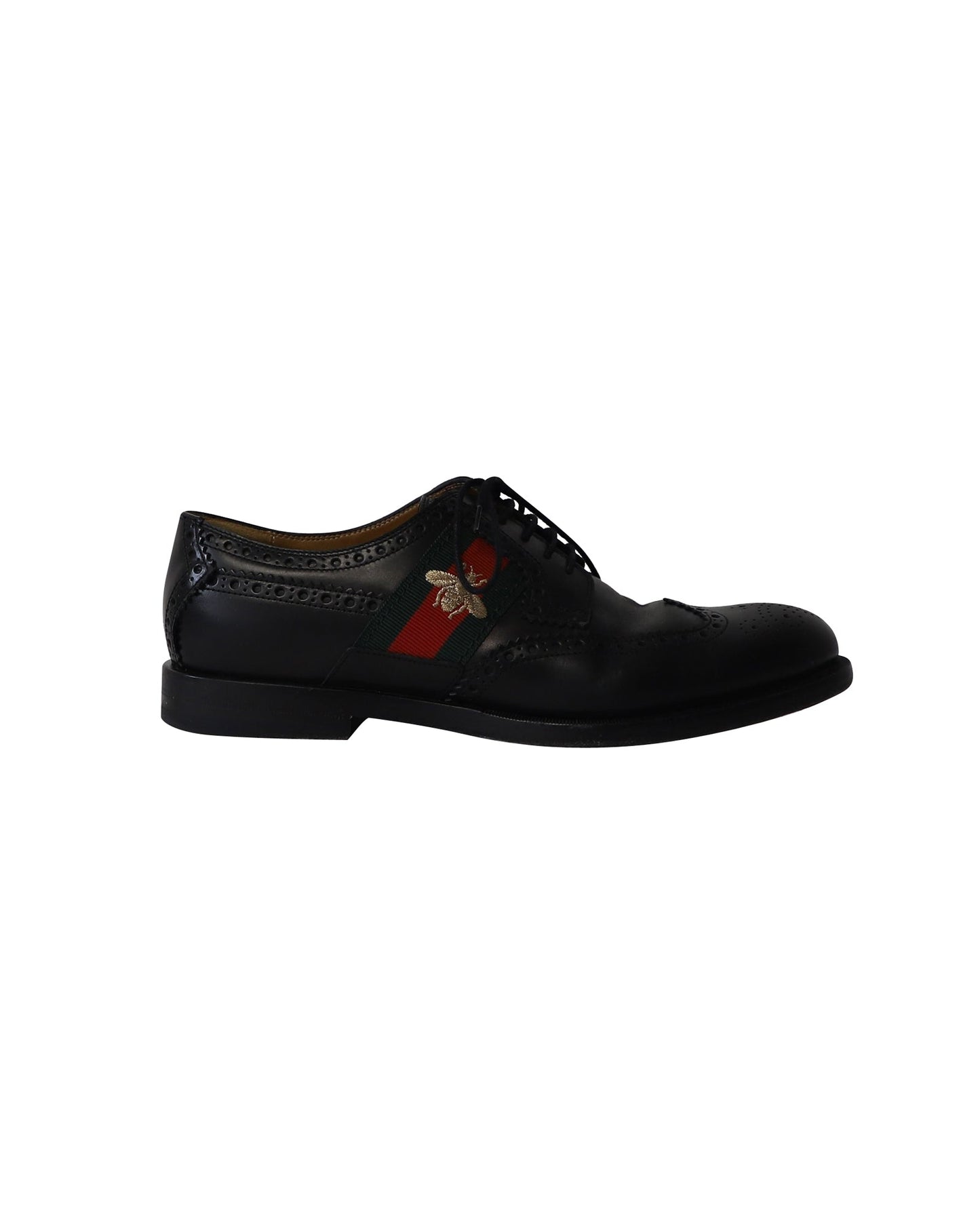Luxury Gucci Trending 2025 Brogue Bee Web Detail Lace Up Oxfords in Black Leather