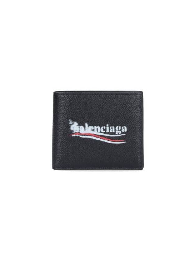 Luxury Balenciaga Logo Print Leather Half Wallet Black