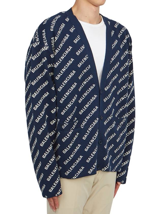 Luxury Balenciaga Mini Allover Logo Knit Cardigan Blue