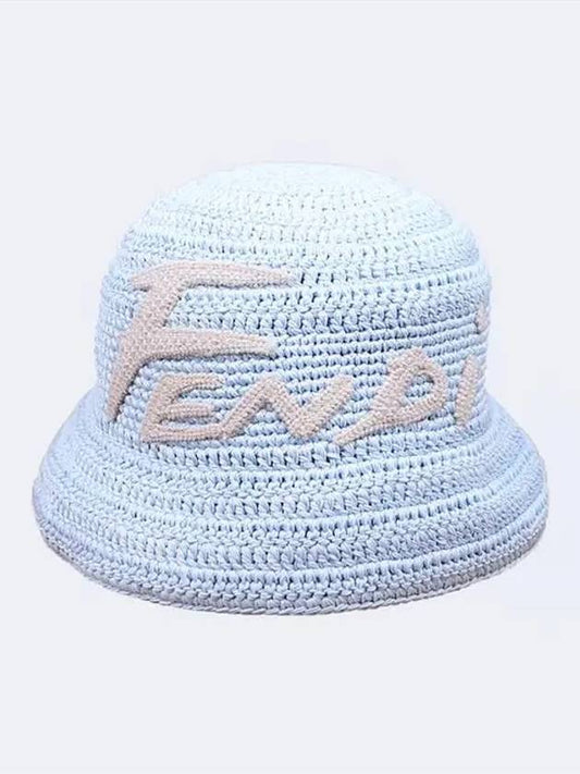 Luxury FendiEmbroidered Logo Bucket Hat Light Blue