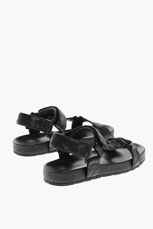 Luxury Bottega Veneta Braided Leather Sandals With Touch Strap Closure