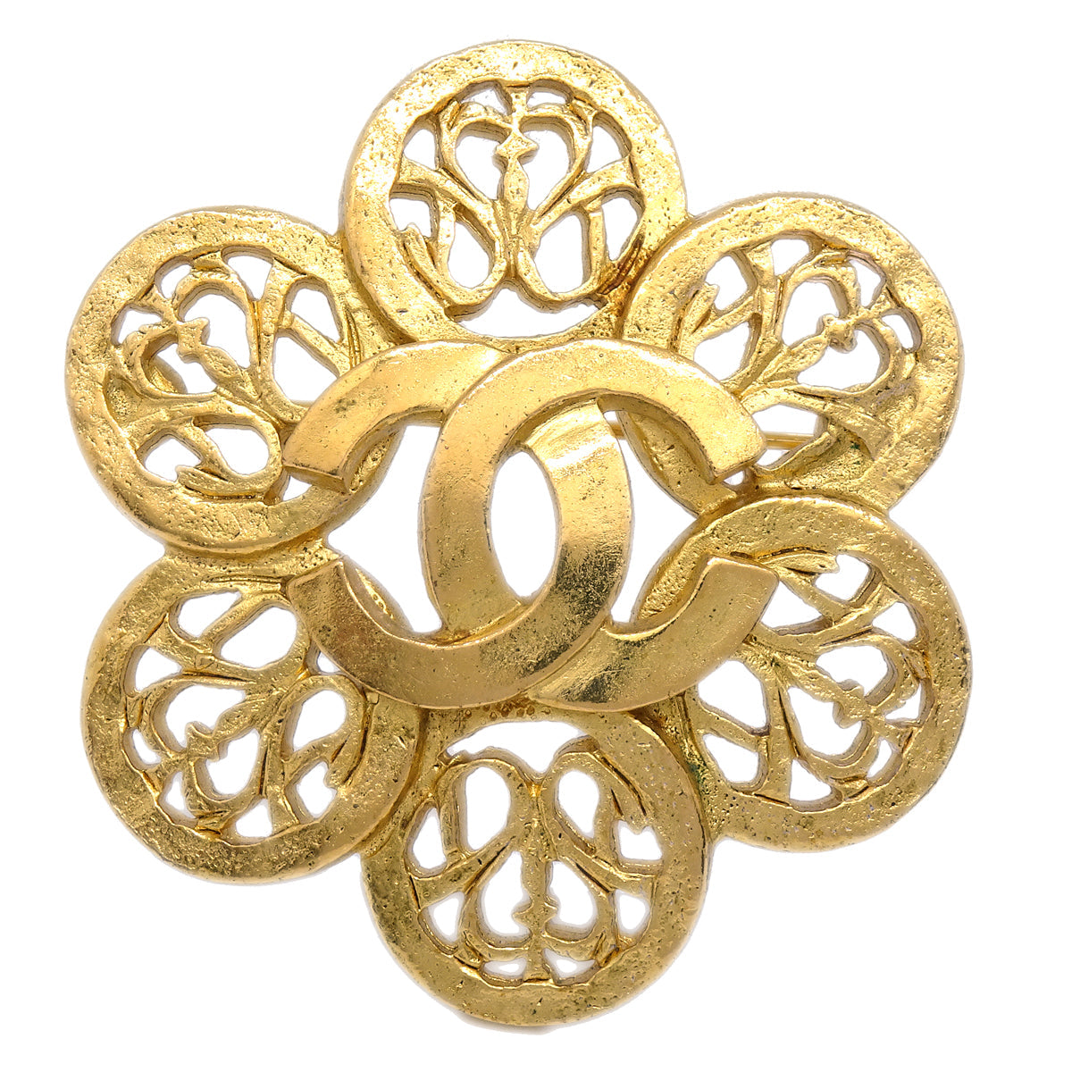 Chanel Flower Brooch Pin Gold 95A