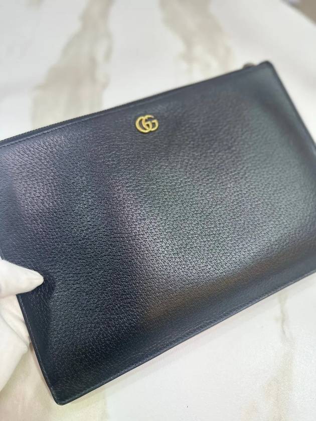 Luxury Gucci Trending 2025 GG Marmont Pouch Leather Black Gold Plated 475317