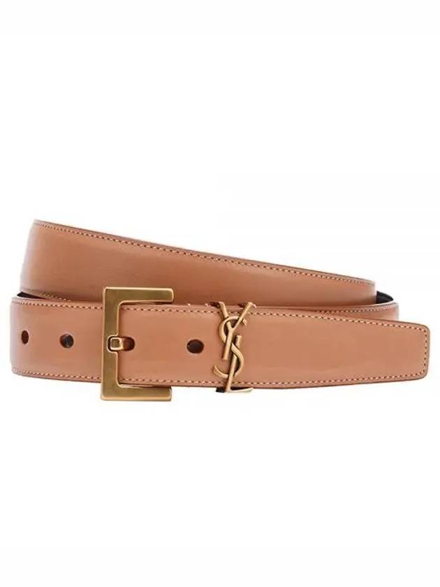 Luxury Saint Laurent Monogram Logo Belt Beige