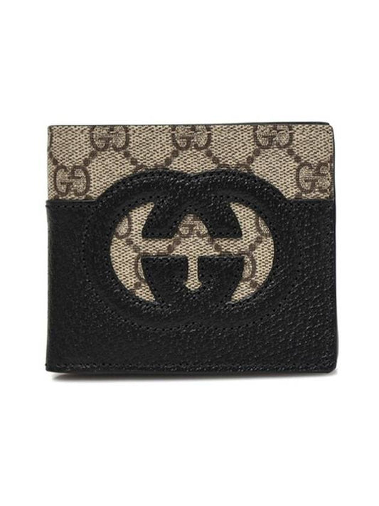 Luxury Gucci Trending 2025 Cutout Interlocking G Monogram Bifold Wallet Beige Black