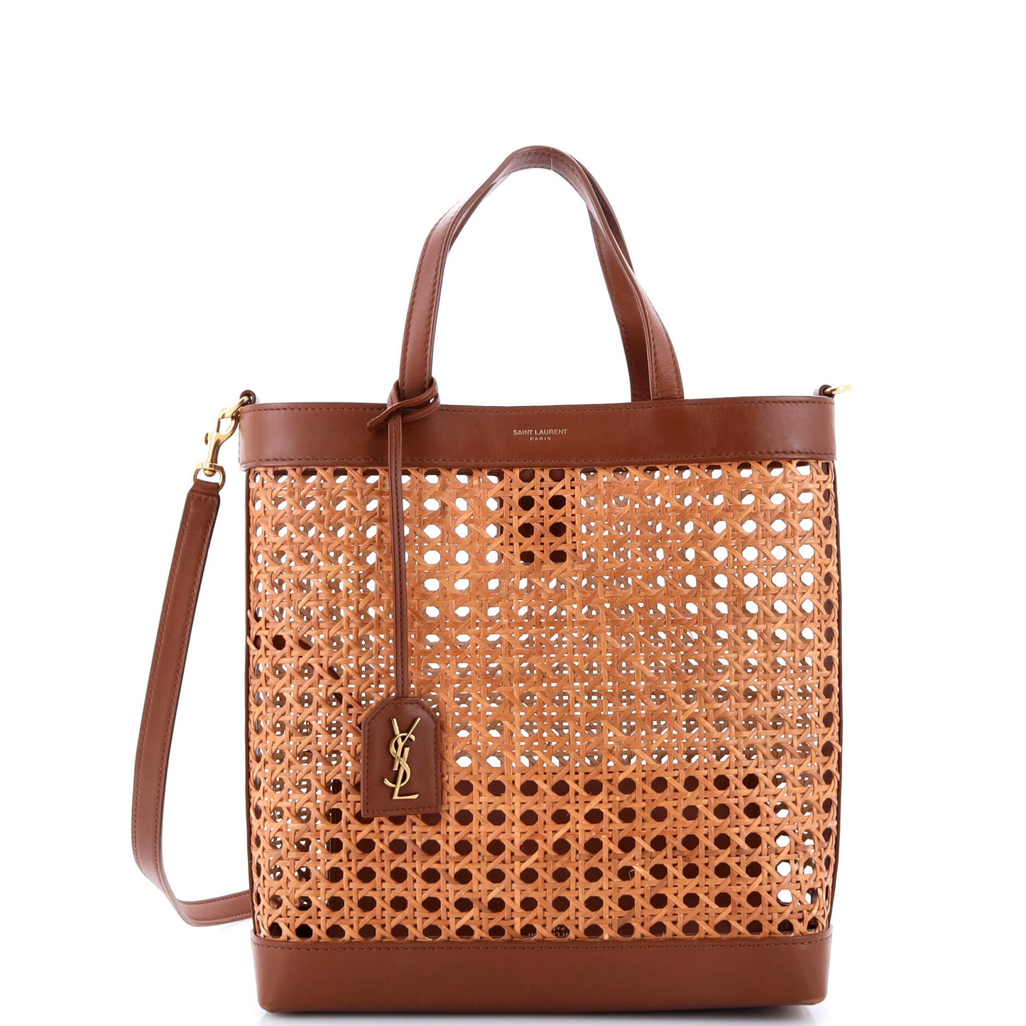 Luxury Saint Laurent Shopper Tote Woven Straw and Leather Toy