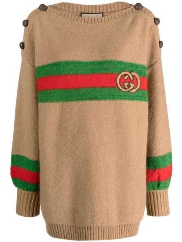 Luxury Gucci Trending 2025 Web Interlocking GG Knit Top Camel