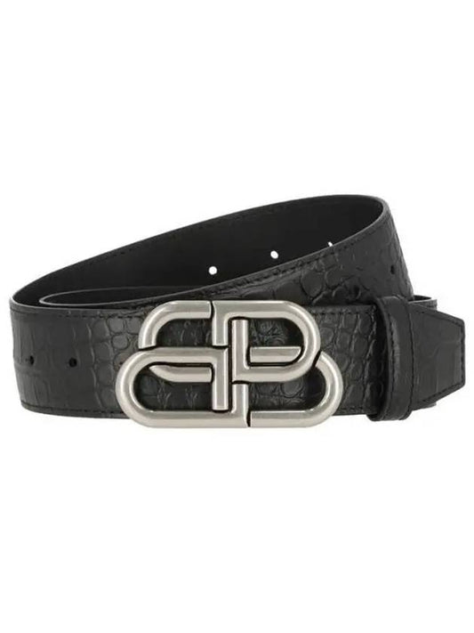 Luxury Balenciaga BB Logo Buckle Belt Black