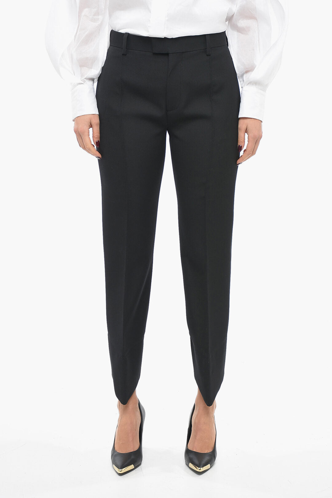 Luxury Bottega Veneta Wool Front-pleated Pants with Curved Design