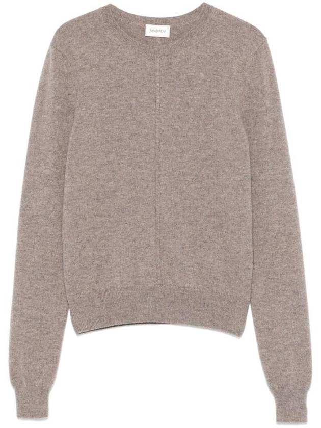 Luxury Saint Laurent Openwork Cashmere Sweatshirt Taupe