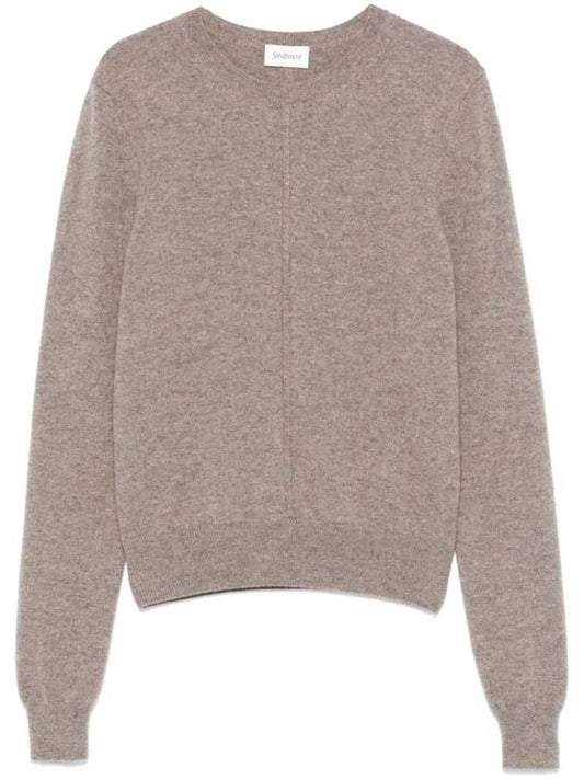 Luxury Saint Laurent Openwork Cashmere Sweatshirt Taupe