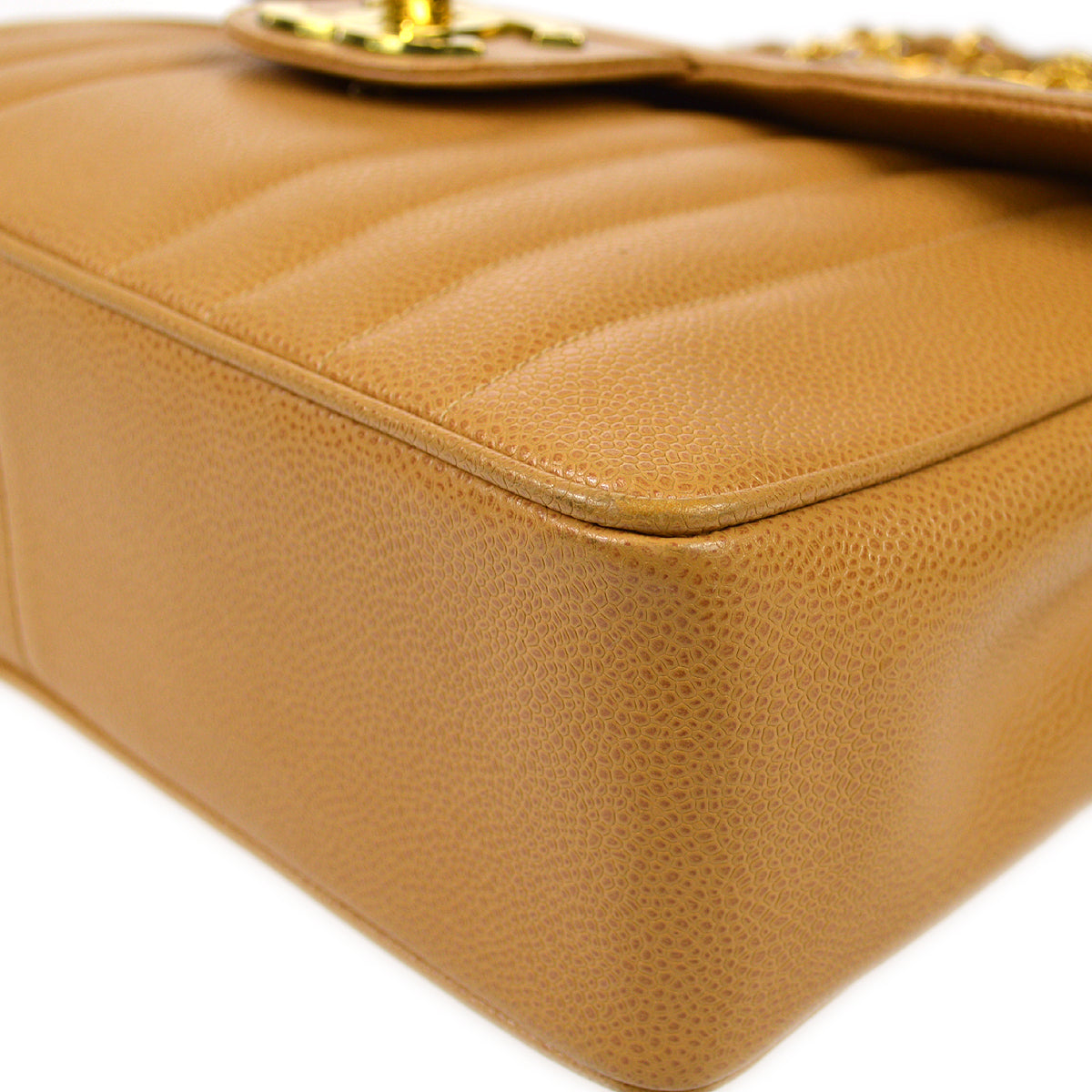 Luxury Chanel 1991-1994 Big CC Vertical Stitch Classic Flap Jumbo Beige Caviar