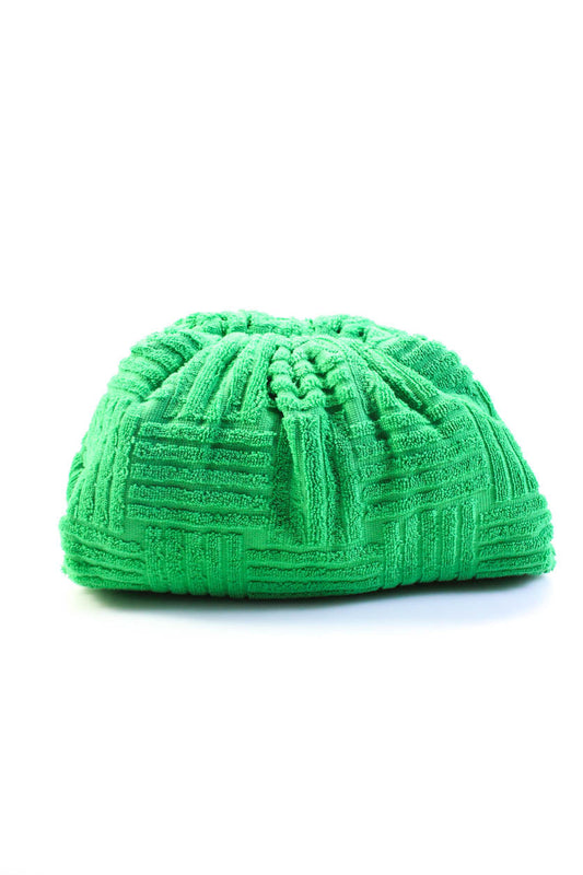 Luxury Bottega Veneta Womens Framed Fringe Knit Sponge Teen Pouch Clutch Handbag Green