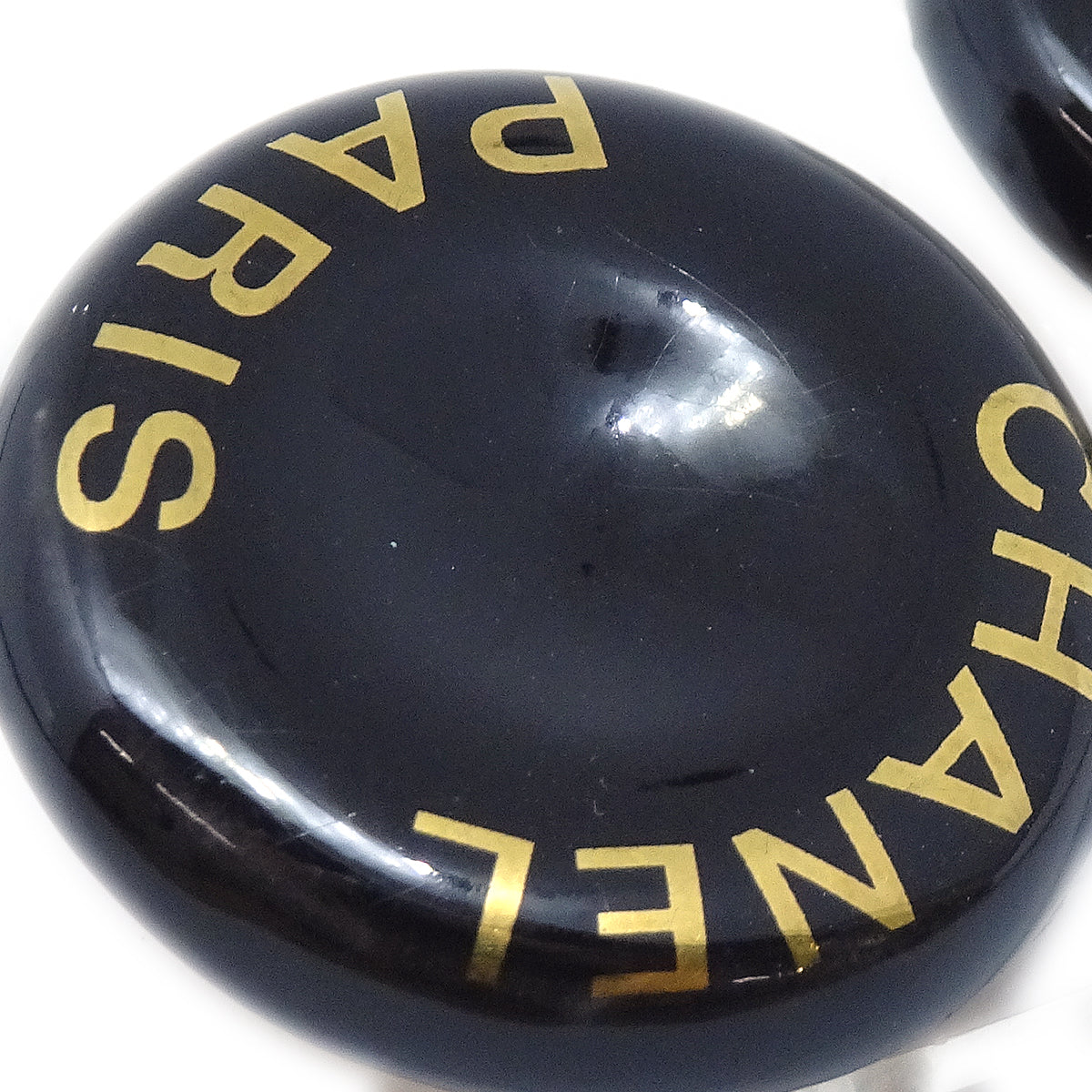 Luxury Chanel 1997 Button Logo Earrings Black Clip-On