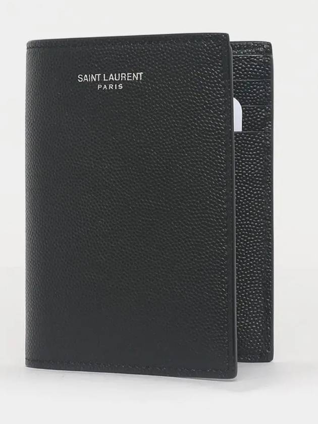 Luxury Saint Laurent Logo Grain Leather Half Wallet Black