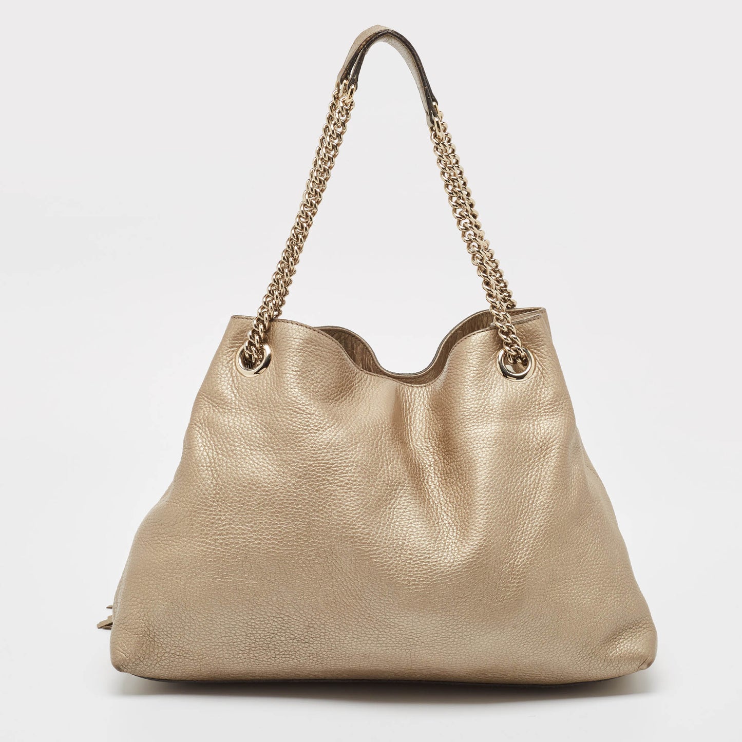 Luxury Gucci Trending 2025 Light Gold Leather Medium Soho Chain Tote..