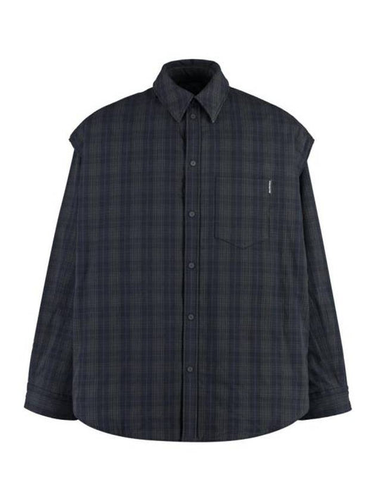 Luxury Balenciaga Checked Pattern Long Sleeve Shirt Grey
