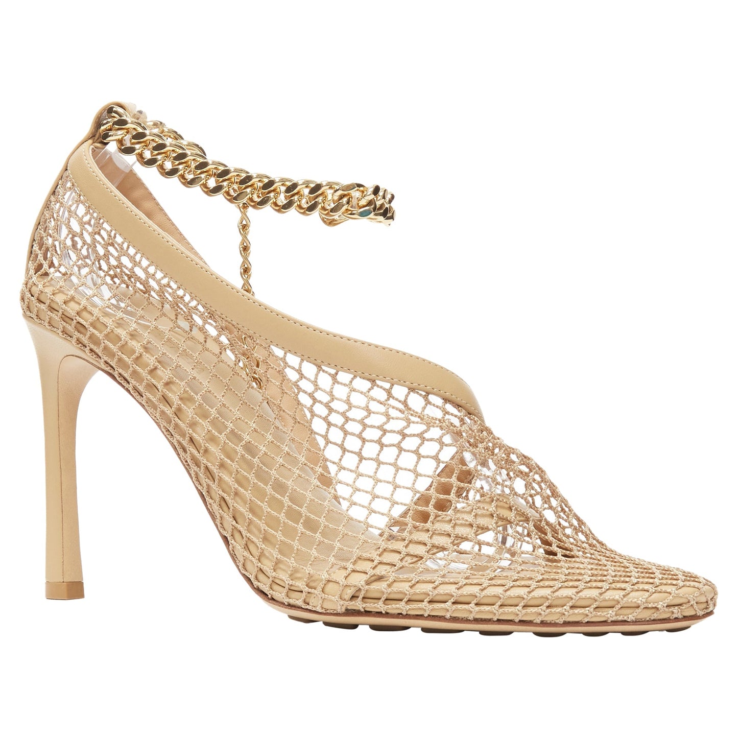 Luxury Bottega Veneta daniel lee fishnet gold chain high heel