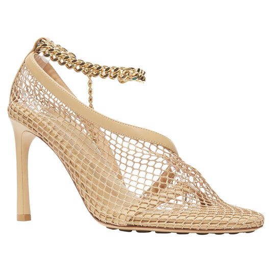Luxury Bottega Veneta daniel lee fishnet gold chain high heel