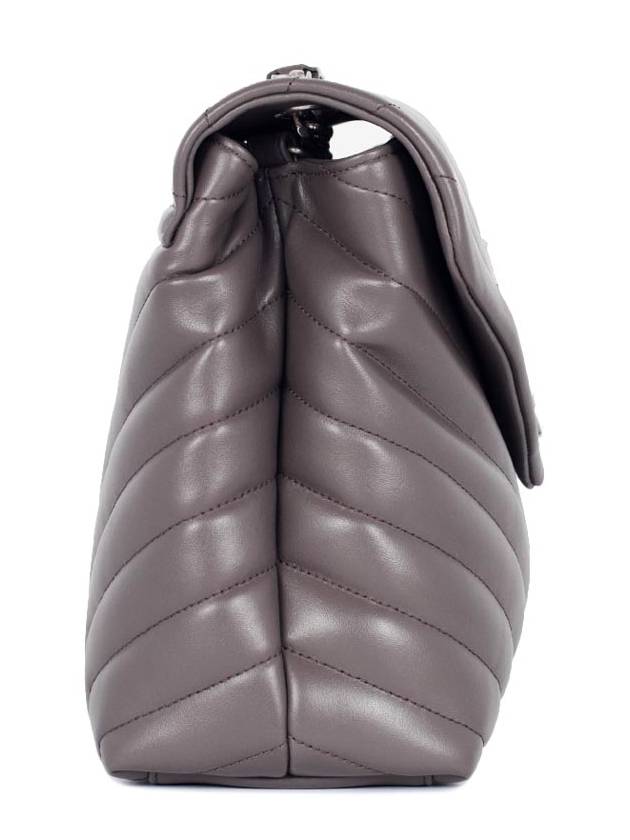 Luxury Saint Laurent Silver Hardware Loulou Monogram Chain Shoulder Bag Grey