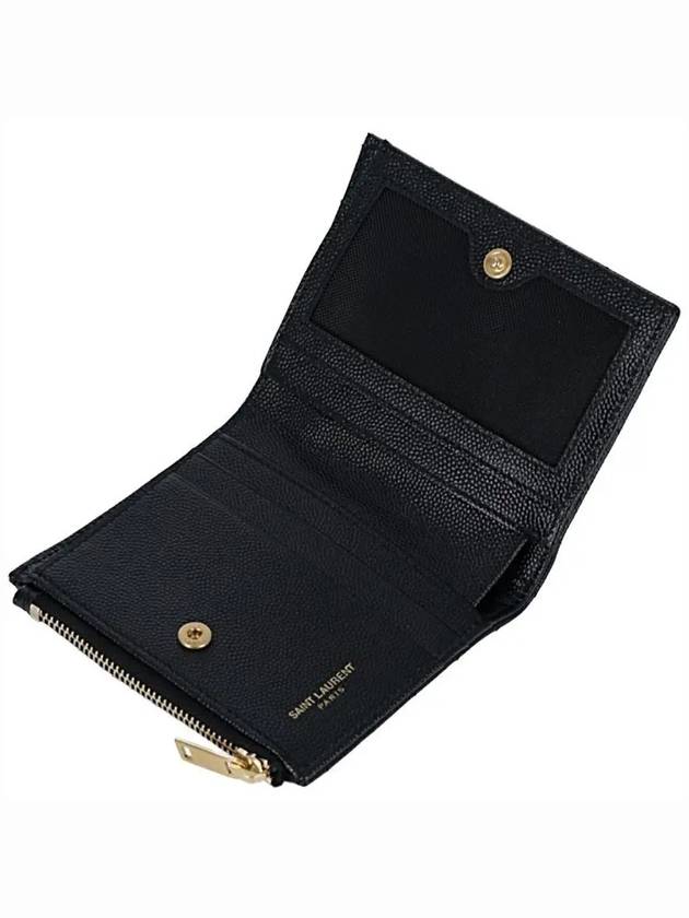 Luxury Saint Laurent Cassandre Matelasse Grain De Poudre Embossed Leather Half Wallet Black
