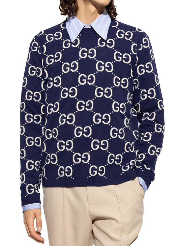 Luxury Gucci Trending 2025 GG Wool Jacquard Knit Top Blue