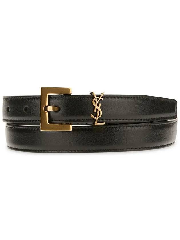Luxury Saint Laurent Monogram Square Leather Belt Black
