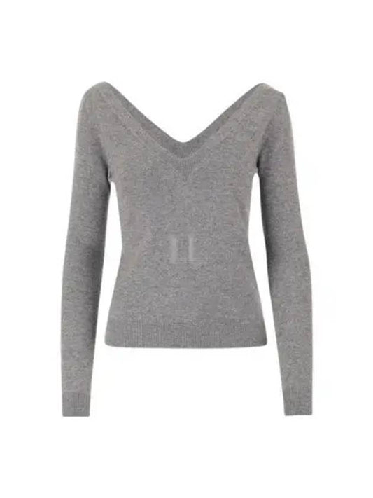 Luxury Saint Laurent V-Neck Cashmere Knit Top Grey
