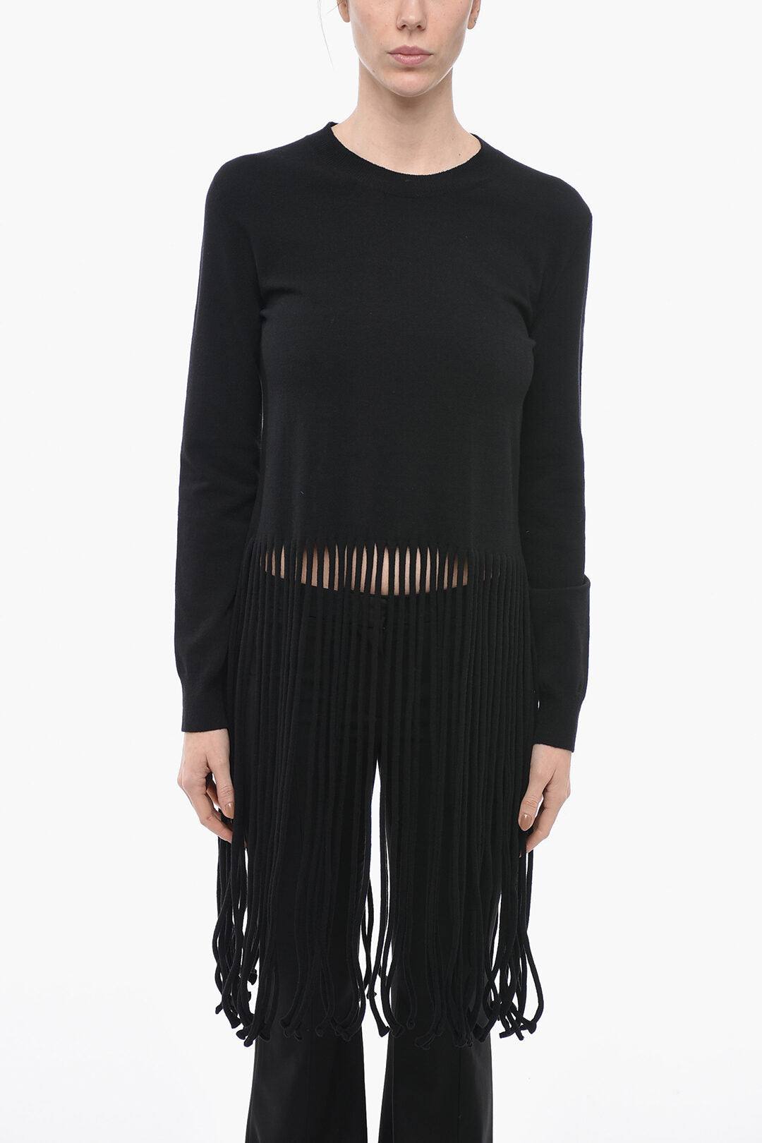 Luxury Bottega Veneta Wool Blend Sweater with Fringe Detail