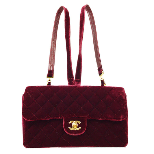 Luxury Chanel * 1994-1996 Classic Flap Backpack Medium Velvet Bordeaux