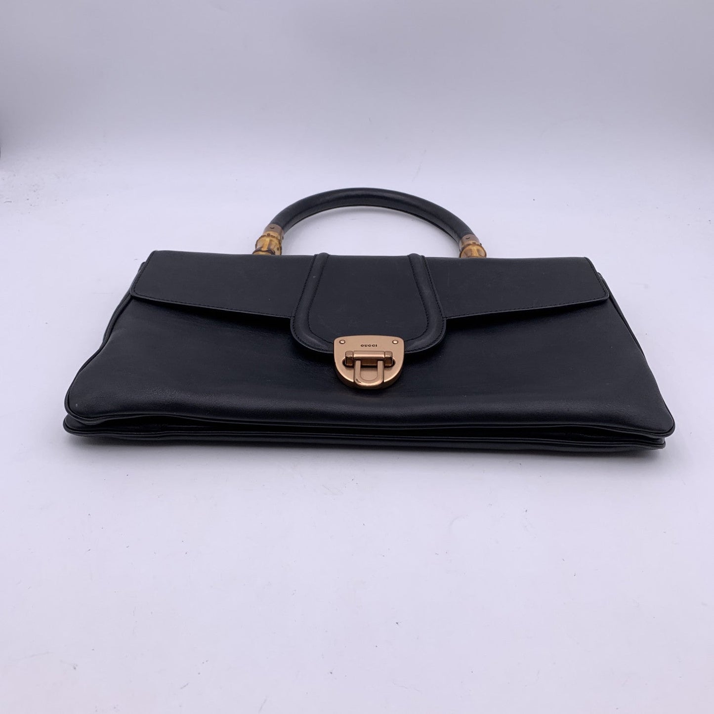 Luxury Gucci Black Leather Bamboo Detail Handbag Satchel Bag