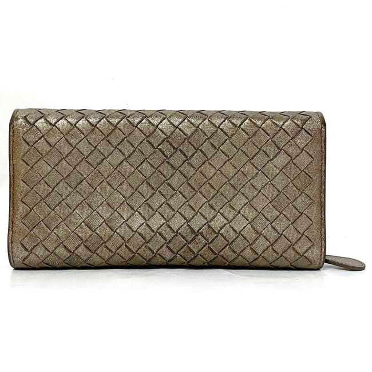 Luxury Bottega Veneta Intrecciato  Metallic Leather Long Wallet (Bi-Fold) ()
