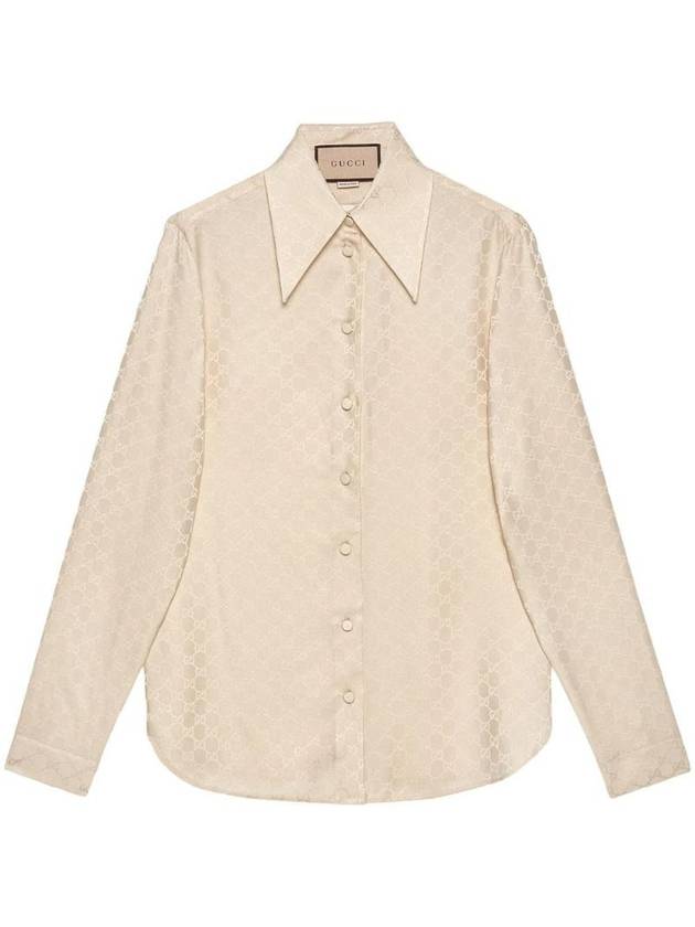 Luxury Gucci Trending 2025 GG Supreme Jacquard Silk Shirt Beige